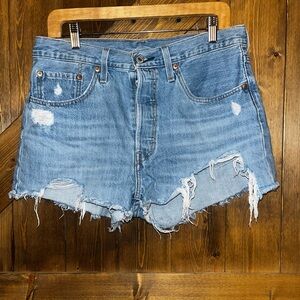 Levi’s 501 Distressed Blue Denim Shorts